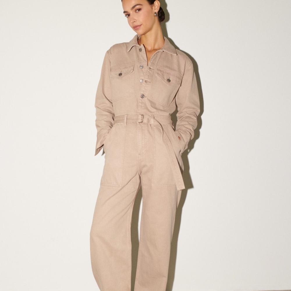 Abercrombie Ultility Tie-Waist Jumpsuit in Beige